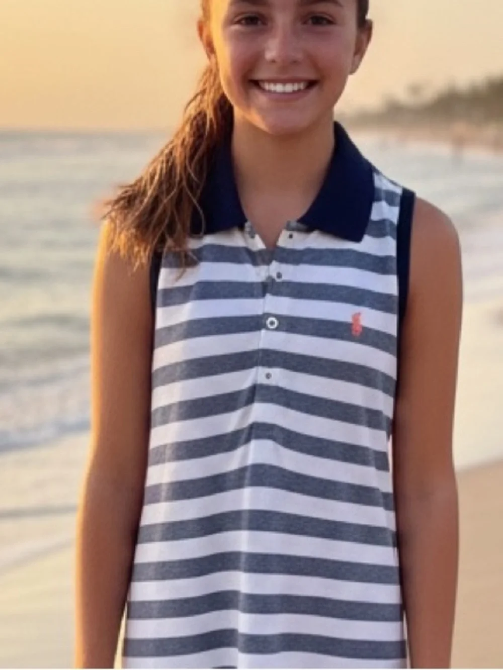 NWT Ralph Lauren Navy White Striped Sleeveless Polo Lace Pink pony Size XL 16